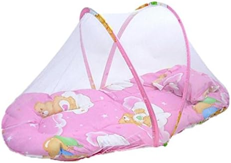 Baby Portable Cribs Baby Cots Baby Travel Bed with Sleeping Pad Pillow Mosquito Net No-Installation Folding Crib for 0-18 Months Baby (Pink)