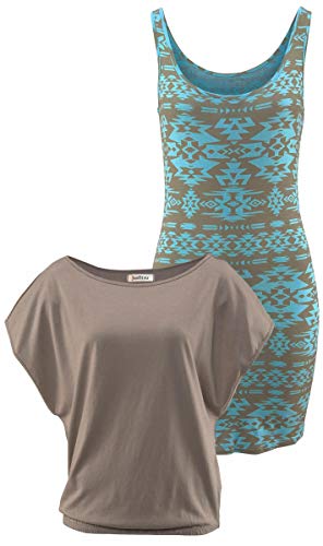 Jusfitsu Women Summer Outfits 2 Piece Dresses Casual Loose Shirt Top Print Bodycon Mini Tank Dress Off Shoulder Khaki S