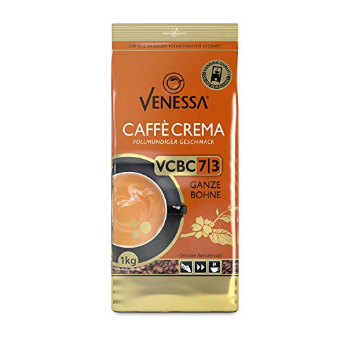 Venessa VCBC 7/3 Caffè Crema ganze Kaffeebohnen, Vollmundig - Mild, 8 x 1 kg, für Kaffeevollautomaten und Siebträger, 70…