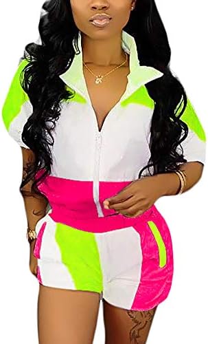 Women Workout Shorts 2 Piece Outfits Tracksuit Lightweight Windbreaker Short Tops and Pants Set
