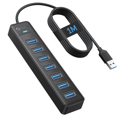 PHIXERO 7 Port USB 3.0 Hub Distributor, 5 Gbps USB Distributor, Multiport Adapter with 100 cm Cable, Compatible with All USB Port Devices (7 Port, 100 cm Cable)