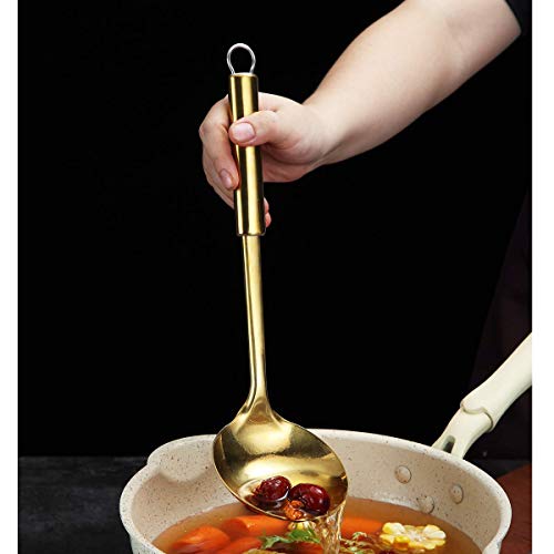 Berglander Cooking Ladle, Stainless Steel Gold Soup Ladle Soup Spoon