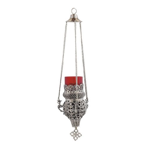 Hanging Engraved Nickel Plated Christian Vigil Lamp (9395 )