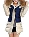Lingswallow Women Winter Color Block Long Down Coat with Fur Hooded Jacket