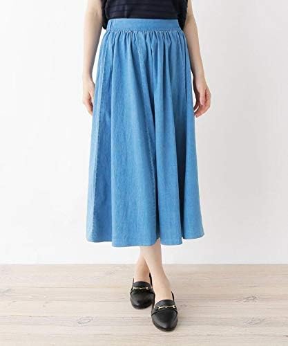 Amazon スープ ミモレスカート 13号 15号 インディゴ染めギャザーフレアミモレスカート レディース ライトブルー 091 07 S スカート 通販