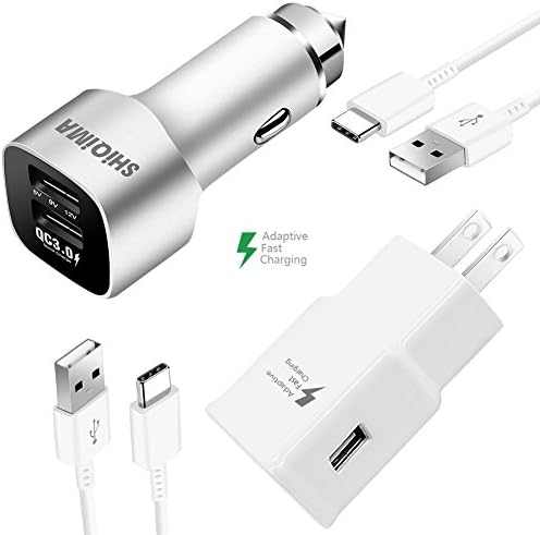 Samsung Galaxy S9 S8/S8 Plus/Note8 Adaptive Fast Charger USB Type-C Cable Kit {1 Wall Charger+ 1 SHiQiMa Quick Charger 3.0 Car Charger + 2 Type-C Cables Car Charger}