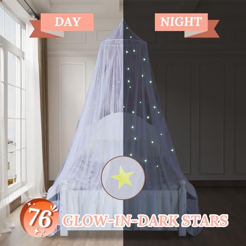 South to East Bed Canopy with Glow in the Dark Stars, Children, White | Mosquito net for baby, kids, boys, girls, girls. Cot canopy for baby and child, oulit girl bed full size