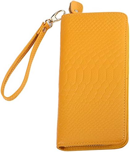 Haming Women Pattern Genuine Leather Wristlet Zipper Real Leather Clutch Evening Bag Yellow