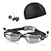Peacoco Swim Goggles with PU Swim Cap,Swimming Goggles Anti Fog Waterproof for Men Women Adult Youth Kids UV Protection with Earplugs,Nose Clips and Case
