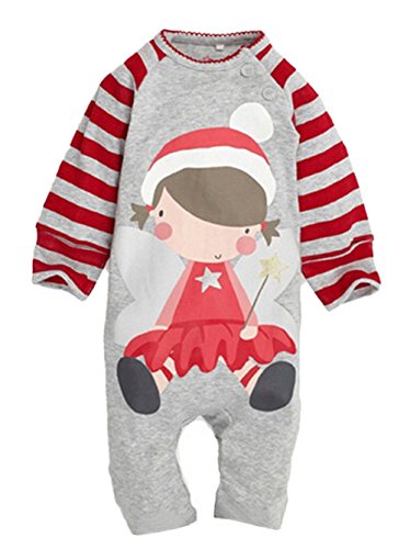 StylesILove Infant Toddler Long Sleeve Soft Cotton Unisex Baby Coverall Jumpsuit (80/6-12 Months, Santa Girl Red)