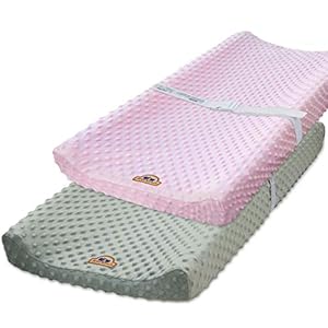 BlueSnail Ultra Soft Minky Dot Changing Pad Cover 2 Pack (Gray+Pink, 2 Pack)