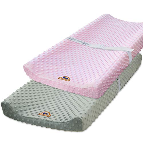 BlueSnail Ultra Soft Minky Dot Changing Pad Cover 2 Pack (Gray+Pink, 2 Pack)