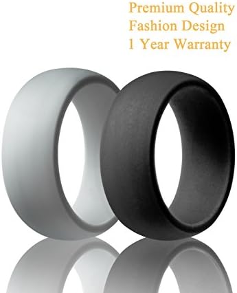 Silicone Rings 2 Pack Men Gray&amp;Black Color Wedding Bands -Fit for Sports &amp; Outdoors, Workout, Fitness, Athletes, Engineers By HIUNIK (Gray,Black, 9 (18.95mm))