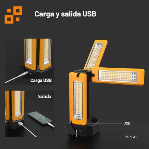 Projector de Construção LED com Bateria Solar com Tripé, Bateria de Capacidade de 13200 mAh, Foco de Trabalho Recarregável de 8000 Lúmens, Para Campismo, Trabalhos de Estúdio (Laranja sem suporte)