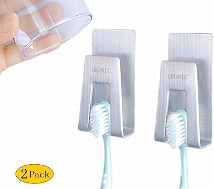 iRomic Self Adhesive Hooks (4pack) Shower Caddy Towel Hooks Hanger SUS304 Stainless Still Metal Hooks Organizer for Bathroom Robe Loofah Clothes Kitchen Utensils …