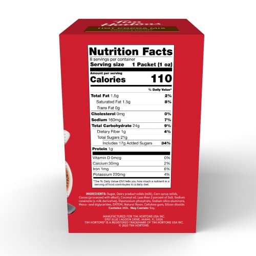 TIM HORTONS HOT COCOA MIX PACKETS, SMOOTH & CREAMY, 8 COUNT