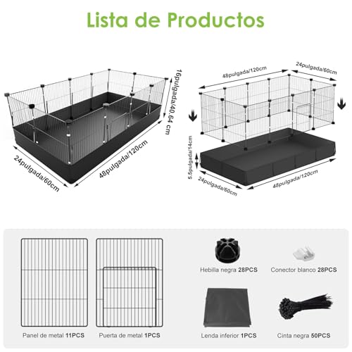 Habitat Jaula Casas Cerca para Cuyo Hamster Impermeable Lavable,Jaulas para Gatos con Puerta Interior Exterio para Conejito Tortuga Erizo Conejos Grande Amplio Expandible,120x60x40cm, 12 Paneles