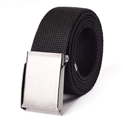 Canvas Web Belt | Cut to Fit Up to 52" | Flip-Top Brushed Silver Nickel Buckle (Black)