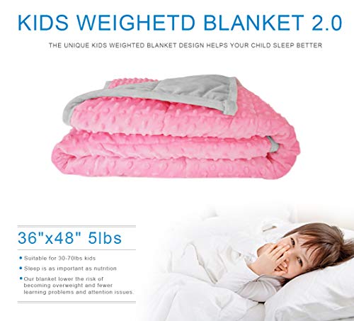 Oileus Weighted Blanket for Kids 2.0 Version Newest One Piece Design Minky Dot-36â€x 48â€ï¼Œ5lbs for Little Kids- Children Heavy Blanket for Boys and Girls 40-60 lbs
