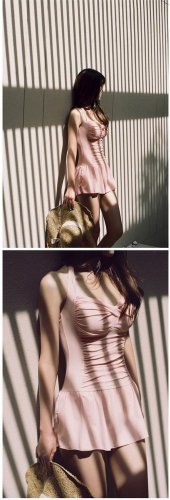 Cute Swimsuit for Women with Skirt One Piece Swim Wear Light Pink, X-Large