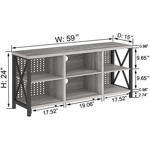 LVB Rustic TV Stand for 70 Inch TV, Long Wood Metal Television Stands