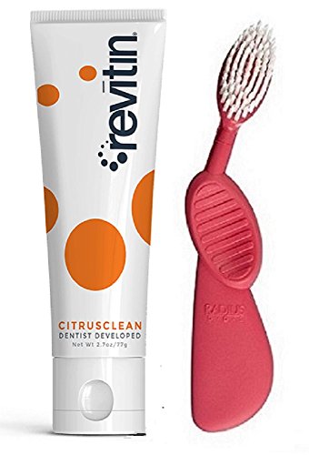Revitin Natural Prebiotic Toothpaste &amp; Radius Scuba Soft Toothbrush Bundle (Right handed Scuba brush-random color choice)