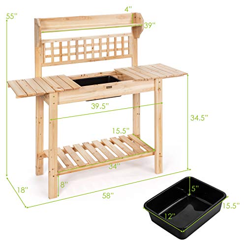 Giantex Garden Potting Bench, Outdoor Wood Work Table w/Sliding