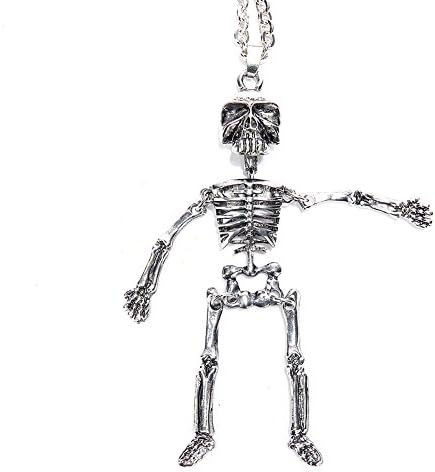 CHENGDAO Men's Skull Skeleton Pendant Necklace with Long Chain Silver - 400mm