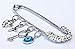 Fortis Production Silver Tone Rhinestone Brooch Safety Pin with Good Luck Charms Pendants, Protection from Evil Eye