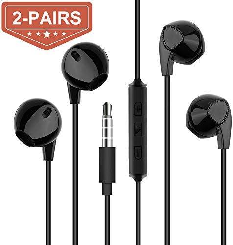 Earphones Headphones Earbuds with Remote Control and Mic for Apple iPhone iPod iPad Samsung Galaxy S7 S8 and Android Phones (2 Pack) (Black)