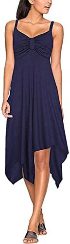 Jongood Fashion Summer Women's Sleeveless Printing Harness Wrapped Chest Irregular Dress,Navy Blue,L