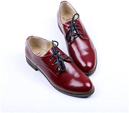Women's Oxford Patent Faux Leather Dress Shoes (U4.5(35=225MM), Red)