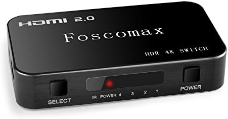 Foscomax HDMI Switch 2.0 HDMI Switcher HDR 4Kx2K 4 in 1 out HDCP 2.2 with IR Wireless Remote Control Supports FHD 1080P 3D for PS4/ Xbox 360/ Fire TV Etc