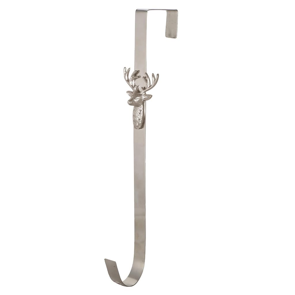 Dibor Christmas Metal Wreath Hanger Hook Silver Reindeer Design - 35.5cm