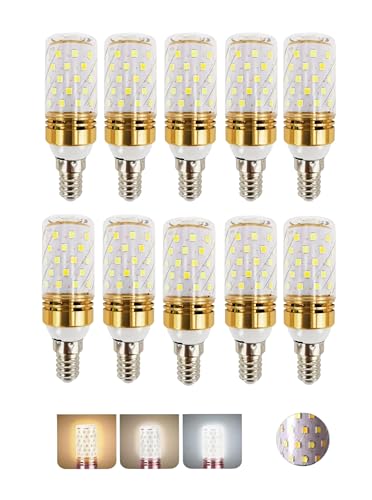 E14 LED Bulb 10 Packs 3 in 1 Color Changing to Daylight | Warm White | Cool White, 12W Equivalent to 100W Incandescent Bulb & 90% Energy Saving, Uses for Chandeliers, Wall & Table Lights
