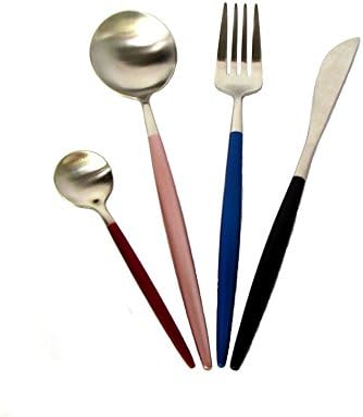 Kitchen Cutlery Set,304 Stainless Steel Silverware Tableware Set, Flatware Set Pink Blue Red Black Colorful,Cutlery Set 4(PC),Tableware Set with Knife, Fork, Spoon
