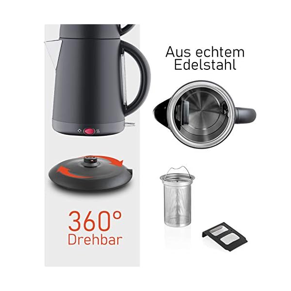 Edelstahl Wasserkocher Teekocher - Schwarz Matt - mit Teesieb Abschaltautomatik und Warmhaltefunktion - 2,7 Liter - 1850… – Bild 4