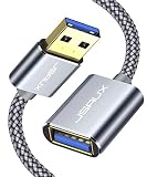 USB 3.0 Extension Cable, JSAUX 2 Pack 6.6ft USB A Male to USB A Female Extender Cord 5Gbps Data Transfer USB Flash Drive, Keyboard, Mouse, Playstation, Xbox, Oculus VR, Card Reader, Printer(Grey)