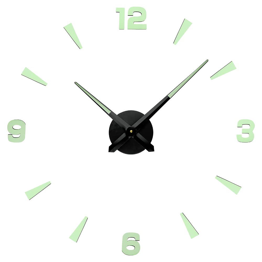 PRIM DIY 3D Wall Clock Luminiferous II, Lumini Light Green/Black, Lumini, Quartz Stepper Motor, Luminescence Modern Plastic, Original Design, Wall Decoration, Living Room, Bedroom, Office