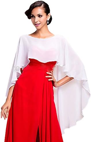 RMDress Bridal Womens Chiffon Shawl Wrap Bridal Wedding Cape Evening Prom Ball Wraps (One Size, White)