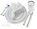 OCCASIONS 120 Plates Pack,(60 Guests) Heavyweight Premium Wedding Party Disposable Plastic Plates Set -60 x 10.5'' Dinner + 60 x 7.5'' Salad/Dessert (White & Silver Rim)