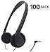 SmithOutlet 100 Pack Bulk Classroom Headphones Student Headphones Class Set Headphones Student Testing Library Computer Labs Wired 3.5 MM Jack (Black)