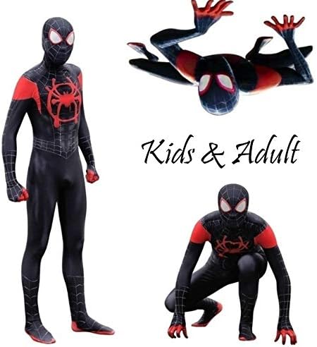 Cavalaria Toddler Kids Spider Verse Miles Morales Jumpsuit Bodysuit Kids and Adult Black Spider Tights Zentai Costume