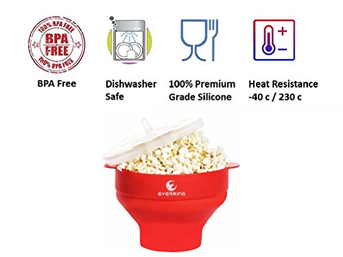 EverKing Microwave Air Popcorn Popper,Silicone Popcorn Maker,Collapsible Popcorn Bowl,Hot Air Popcorn Maker,Healthy Machine No Oil Needed, BPA PVC Free With Lid and Convenient Handles