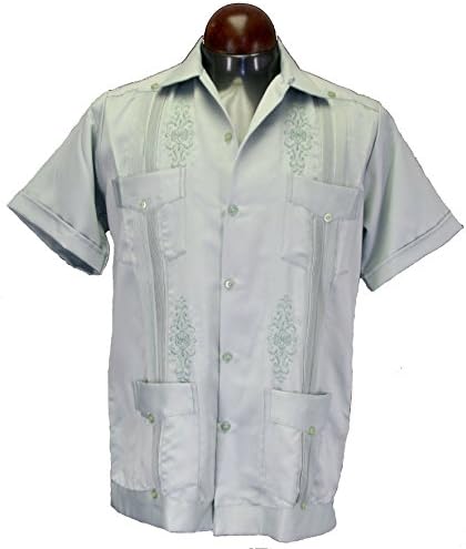 Guayabera Mens Authentic Western Mexican Wedding Shirt Copacabana Yucatan Gray