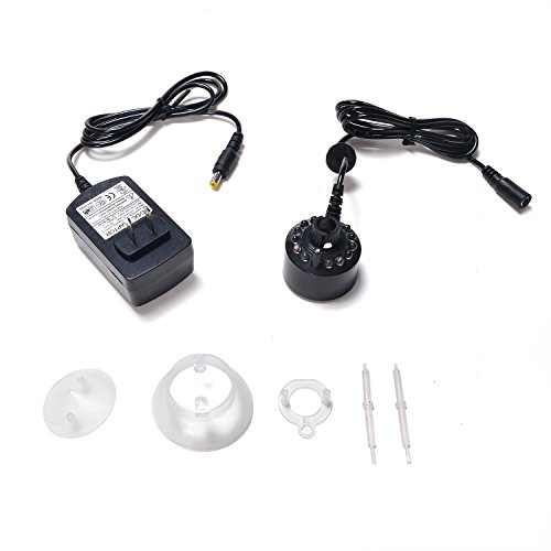FITNATE Mist Maker, 12 LED Mister Fogger Water Fountain Pond Fog Machine Atomizer Air Humidifier, Mini Size Large Capacity of Mist,with Splash Guard, Perfect for Halloween and Other Holidays