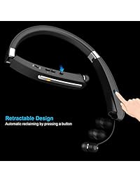 STARNUO Auriculares inalámbricos Bluetooth Auriculares inalámbricos con correa para el cuello con llamada retráctil plegable Alerta de vibración y auriculares estéreo de cancelación de ruido para teléfono celular, tabletas, TV inteligente