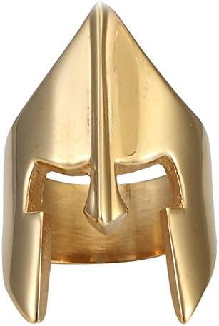 Men's Punk Stainless Steel Ring Golden Knight Helmet Mask Size 7-14 (10)