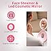 Nano Mist Face Steamer - Warm Mist Spa Facial Steamer Sprayer with LED Makeup Mirror - Home Sauna Humidifier Deep Moisturizing - Blackhead Remove Pores Cleanse (Pink)