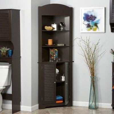 Ellsworth 23.25" x 68.31" Corner Free Standing Linen Tower- With Contemporary Style That Blends Well with Most Bathroom Decors- Has Two Open Shelves and a Closed Cabinet- Espresso Finish*
